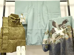 平和屋着物[]七五三　男の子　祝着・羽織・行灯袴・雪駄・小物セット　鷹　鷲　松文　暈し染め　金彩　DABC5302ma