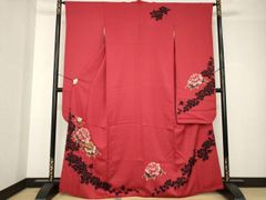 赤い花柄刺繍着物 中立振袖一式 ハーフ成人式(10歳)十三詣り(12歳)に 