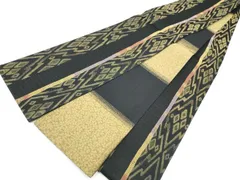 平和屋着物●両面　半幅帯　幾何学間道　黒地　金通し地　正絹　逸品　CABE8452hy