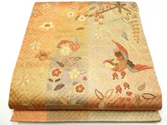 平和屋着物●ひなや工房　くむ・あむ・おる　伊豆蔵明彦　太鼓柄袋帯　総刺繍　花鳥文　金糸　正絹　逸品　CABE8514hy