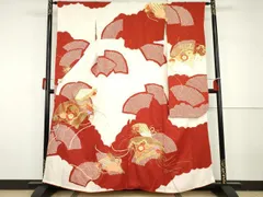 平和屋着物●創業460年・千總　振袖　駒刺繍　絞り　扇面花文　金糸　金彩　正絹　逸品　AABH3636csのサムネイル