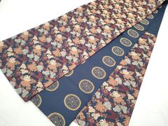 タイトル 【リユース丸帯】孔雀色×大輪花柄 金銀糸 錦織 約340×30cm 