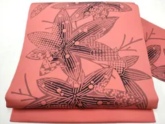 平和屋着物●塩瀬　九寸名古屋帯　型染め　舞葉吉祥文　正絹　逸品　CABE8639hy