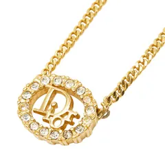 ディオール CDロゴ ヴィンテージ ペンダント チェーンネックレス ゴールド メッキ ラインストーン レディース Dior【1-0264655】