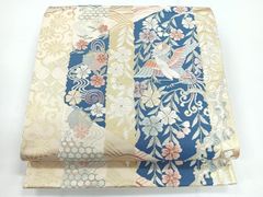 正絹 六通柄袋帯 洋花流水文様 金銀糸 華やかな逸品 美品 - メルカリ