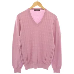 コムサメン COMME CA MEN ニット セーター Vネック チェック 長袖 L ピンク /TK ■GY60