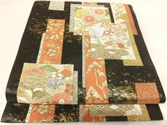 平和屋着物◎六通柄袋帯　唐織　色紙花文　金銀糸　正絹　逸品　AABI1079yxのサムネイル