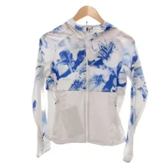 アディダス adidas ウィンドブレーカー L 白 ホワイト 水色 スカイブルー 花柄 フード付き /YF ■ECF004