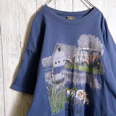 【入手困難】90s Vintage USA製 古着 フラワー アニマル 花 動物 ネイビー 半袖Tシャツ #5056