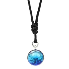 [Sea drop] 光る ホタルガラス ヨナグニブルー 12mm ネックレス 蓄光 レディース メンズ 丸紐ワックスコード アクセサリー とんぼ玉 [293nt-12] 1