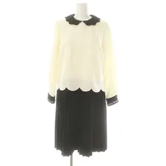 チェスティ Chesty スカラッププリーツワンピース 膝丈 長袖 ビジュー 0 アイボリー 黒 ブラック /DO ■OS