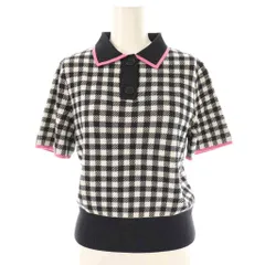 ケイトスペード KATE SPADE チェック 半袖 ポロニット セーター ラメ XS ブラック ホワイト ピンク /ES ■OS