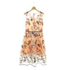 チェスティ Chesty 花柄刺繍 チュール ノースリーブワンピース ロング 0 サーモンピンク /HK ■OS