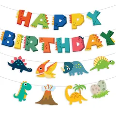 【新着商品】HaHaHa! 【当店限定デザイン！】恐竜 誕生日 レターバナー 飾り ガーランド デコレーション HAPPY BIRTHDAY バースデー パーティー装飾 男の子 お祝い 記念日 (恐竜)