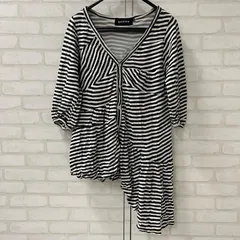 値下げ ゴム gomme ボーダー フリル ドレープ 裏地 メッシュ カーディガン M