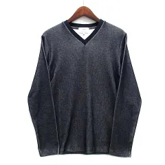 シーケーカルバンクライン ck Calvin Klein Vネック ダブルニット Tシャツ カットソー ストライプ 長袖 ネイビー 紺 Mのサムネイル