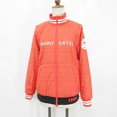 パーリーゲイツ PEARLY GATES ゴルフ スポーツウエア ジャケット ブルゾン ベスト 4way リバーシブル 中綿 ジップアップ ロゴ ワッペン 刺繍 PERTEX 軽量 防風 ナイロン オレンジ ネイビー 紺 黒 0