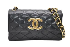 CHANEL シャネル ショルダーバッグ チェーンショルダー デカココ マトラッセ プッシュロック ラムスキン 0番台 ゴールド金具 美品 中古 4b011906