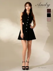 ブラック[OF05] [ON3042-B-2512]【ANDY/アンディ】シンプル/ ノースリーブ/ 襟付き/ ウエストカット/ Aライン/ フレア/ ワンカラー/ ミニドレス/ キャバドレス
