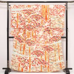 小紋 袷 身丈161cm 裄丈63cm 正絹 Aランク インフォーマル 広衿 Lサイズ 笹 幻想的 華やか クリーム系 HP 1221-13390