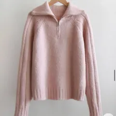 ハーフジップ カラーネック ウールニット 厚手で暖かい レディースニット free size