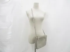  良品 セリーヌ CELINE トリオ カーフ レザー ショルダーバッグ ゴールド金具 グレージュ レディース
