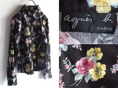 希少 90s-00sビンテージ agnes b. アニエスベー 花柄 フラワー柄 総柄 コットン シャツ ブラウス 黒 ブラック 日本製のサムネイル