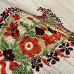 名古屋帯 唐織 ペイズリー柄に花模様 九寸 正絹 着物 X-532