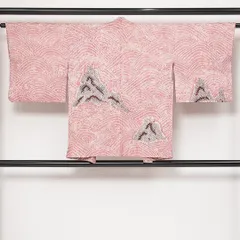 道行コート 袷 身丈76cm 裄丈64cm 正絹 Cランク セミフォーマル Mサイズ 紐あり 石庭 華やか 芸術的 ピンク系 RP 1237-13794