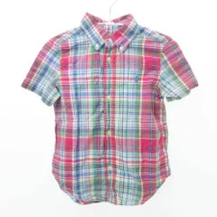 ラルフローレン RALPH LAUREN チェック ボタンダウンシャツ 半袖 ラウンド ロゴ 薄手 3/3T 約95～100cm マルチカラー ■GY54 ☆AA★
