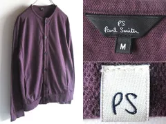PS Paul Smith ポールスミス ロゴピスネーム コットン/アクリル/レーヨン 鹿の子ニット カーディガン M ダークパープル 日本製のサムネイル