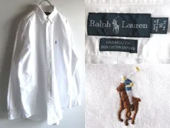 90sビンテージ Ralph Lauren ラルフローレン YARMOUTH ロゴ刺繍 オックスフォードシャツ BDシャツ 16 34/35 白 ホワイト RN41381 USA企画