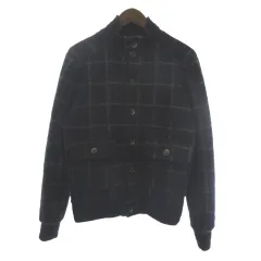 リングヂャケット RING JACKET ウールジャケット チェック スタンドカラー ネイビー 紺 M