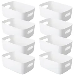 I'm so happy 収納ボックス プラスチックケース 小物 持ち手付き 持ち運び 引き出し 整理 キッチン 8個 (ホワイト) [ホワイト]