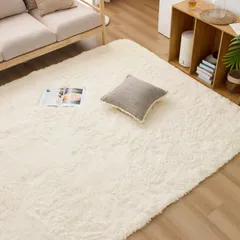【人気商品】Housecover ラグ カーペット シャギーラグ ラグマット 正方形 絨毯 185x185cm 約2畳 滑り止め付 洗える 防ダニ 抗菌 防臭 オールシーズン快適に使用 床暖房 ホットカーペット対応 ふわふわ肌触り ホワイト01のサムネイル