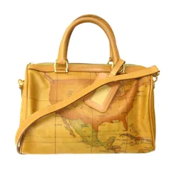 プリマクラッセ PRIMA CLASSE ミニ ボストンバッグ ショルダー 地図 総柄 レザー 茶 ブラウン 0412 ■GY99