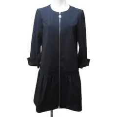 フォクシーニューヨーク FOXEY NEW YORK RAINY リトルギャザーコート ジャケット ストレッチ ジップアップ 7分袖 ひざ丈 38 約S 灰 グレー 系 30137 IBO89 0301のサムネイル