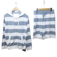 ジェラートピケオム GELATO PIQUE HOMME タグ付 25SS スムーズィーlite2ボーダーパーカ ハーフパンツ セットアップ ルームウェア パジャマ M 白 灰 ホワイト グレー 系 0331のサムネイル