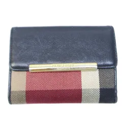 ブルーレーベルクレストブリッジ BLUE LABEL CRESTBRIDGE 二つ折り財布 ウォレット チェック 切替 レザー ロゴプレート 黒 ブラック 系 0406のサムネイル