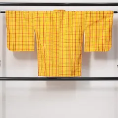 道行コート 袷 身丈75cm 裄丈63cm 正絹 Sランク セミフォーマル Sサイズ ポケットあり 格子 可憐 遊び心 黄系 HP 1237-14678