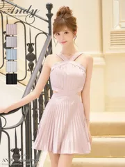 ピンク[OF05] [ON3064-P-2604]【ANDY/アンディ】ノースリーブ/ サテン/ ワンカラー/ プリーツ/ サイドカット/ フレア/ ミニドレス/ キャバドレス