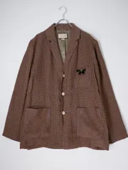 GUCCIグッチ 2021AW GGロゴリボン ミニチェックシングルブレスト リネンジャケット【50】【MJKA76583】のサムネイル