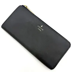 ランバンオンブルー 長財布 L字ファスナー ブラック レザー 本革 黒 ネイビー 金具