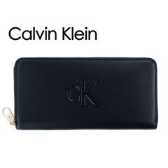 Calvin Klein 長財布 ブラック ラウンドファスナー レザーウォレット