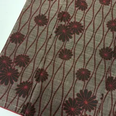 本場大島紬 茶泥染 一元式 立涌に菊 裄65.5 素敵な絣柄 正絹 着物 MK-6811