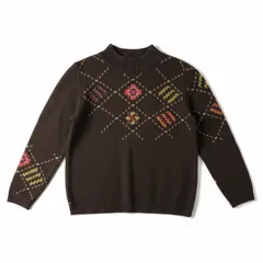 レリアン leilian ニット ハイネック カラフル柄 長袖 ブラウン 13+サイズ 993859のサムネイル