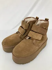 UGG アグ ブーツ 23 ブラウン スエード 無地 ブランドロゴ ラウンドトゥ ショート ムートン・ボア 面ファスナー 厚底 ストレートチップ
