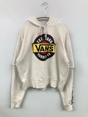 VANS バンズ パーカー L ホワイト スウェット チェック柄 前面プリント ブランドロゴ ライン柄 プルオーバー 長袖