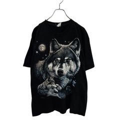 三日月に座る猫ビッグプリント スポーティー素材ブラックTシャツ 