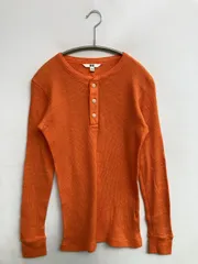 UNIQLO ユニクロ Tシャツ/カットソー XS オレンジ 無地 ミドル丈 長袖 ヘンリーネック